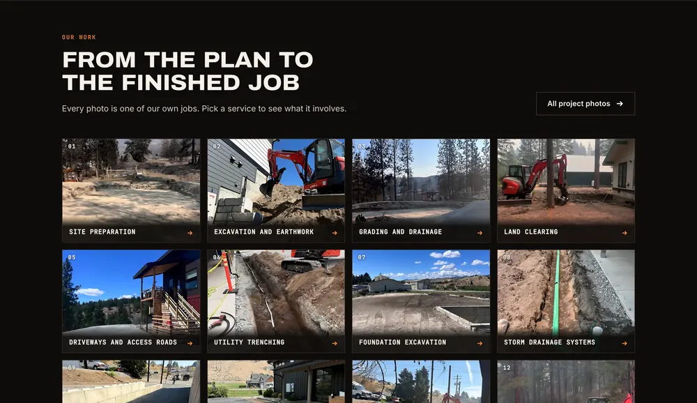 Grid of services, each with a photo of the finished job
