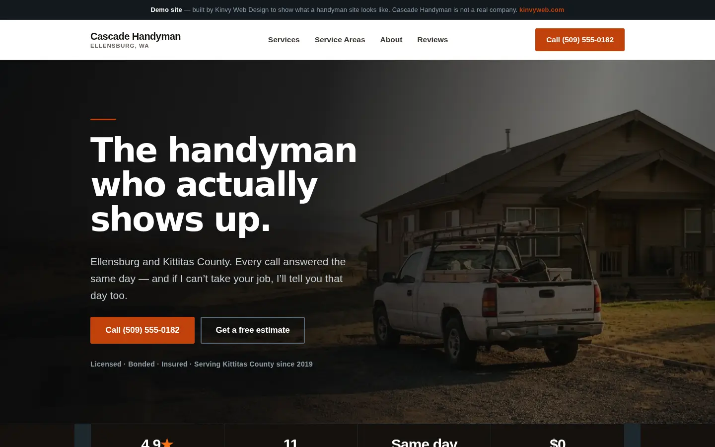 Cascade Handyman website built by Kinvy