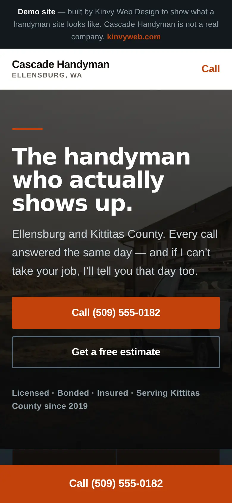 The same website on a phone