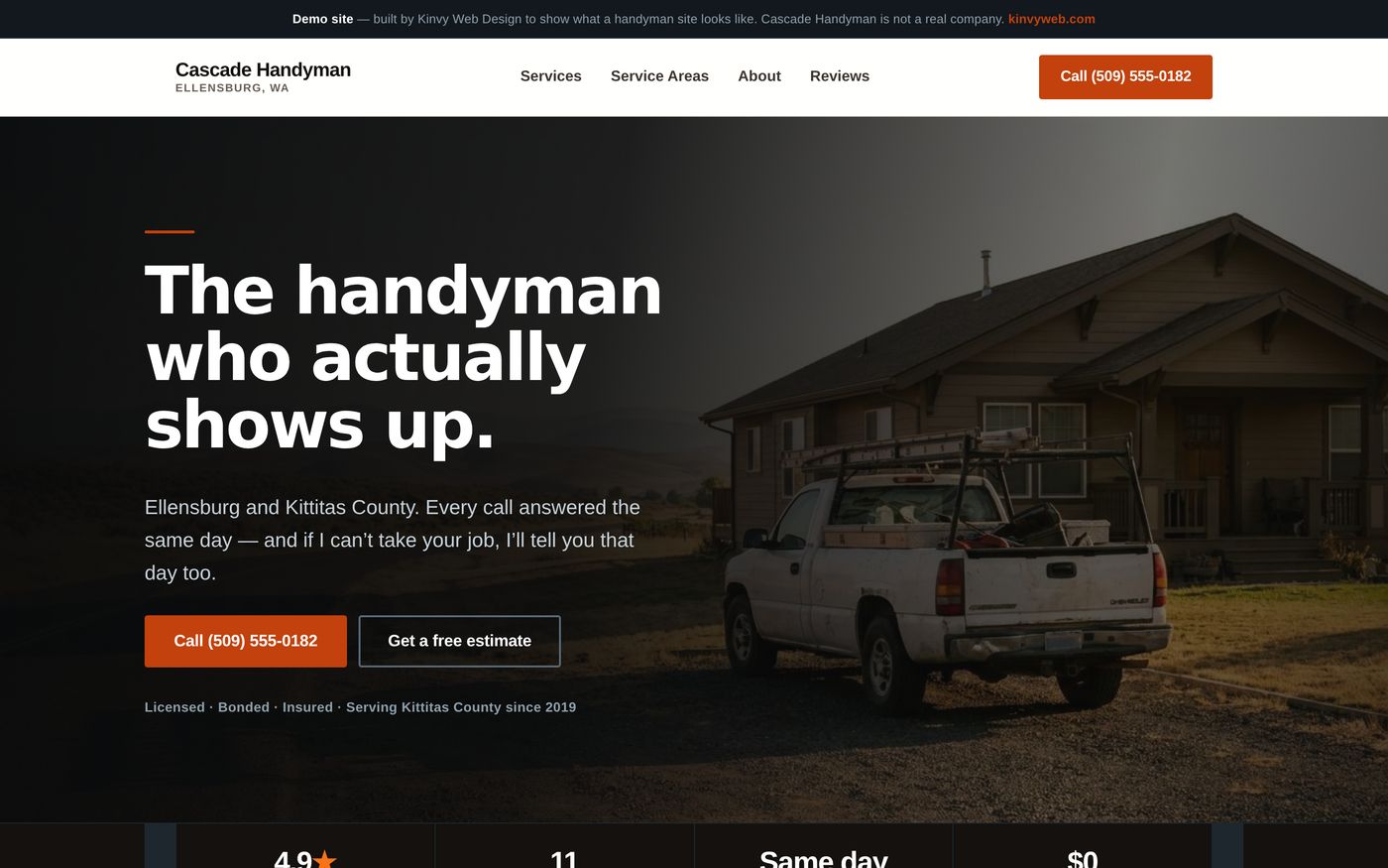 Cascade Handyman website on a desktop screen