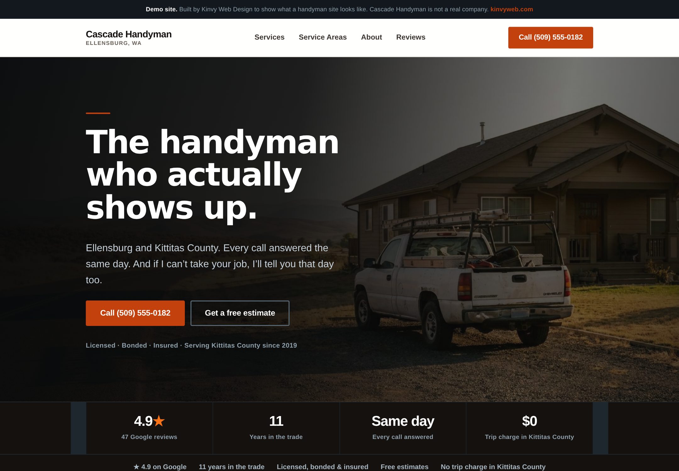 Cascade Handyman website on a desktop screen
