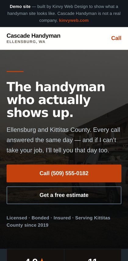 The same website on a phone