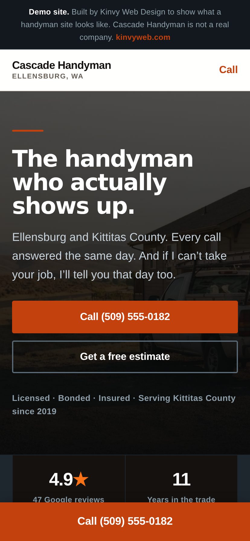 The same website on a phone